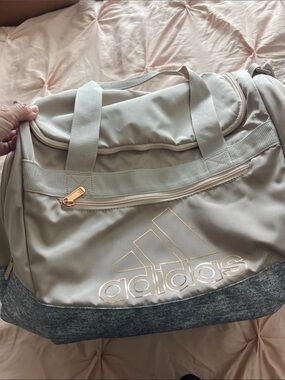 adidas Blush Pink and Heather Gray Gym Duffel with Rose Gold Logo